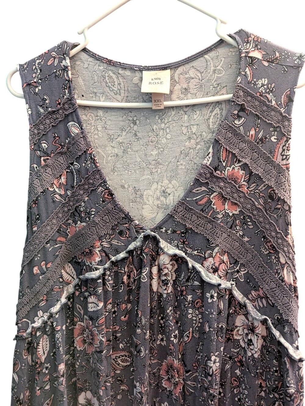 Sleeveless Floral V-Neck Flowy Tunic Top in Dusty Mauve and Cream Sz XXL